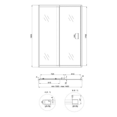 Душові двері в нішу Qtap Taurus CRM2013-14.C6 130-140x200 см, скло Clear 6 мм, покриття CalcLess