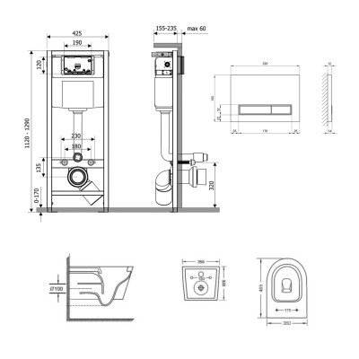 Готове рішення Qtap для ванної кімнати: підвісний унітаз Swan Ultra Quiet 485x360x320 + комплект інсталяції Nest 4 в 1 (лінійна клавіша Black mat)