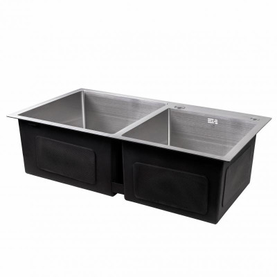 Мийка для кухні з двома чашами інтегрована Lidz Handmade H7843 (LDH7843BRU35387) Brushed Steel 3,0/1,0 мм Мийка для кухні з двома чашами інтегрована Lidz Handmade H7843 (LDH7843BRU35387) Brushed Steel 3,0/1,0 мм