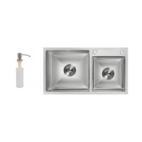 Мийка для кухні з двома чашами інтегрована Lidz Handmade H7843 (LDH7843BRU35387) Brushed Steel 3,0/1,0 мм Мийка для кухні з двома чашами інтегрована Lidz Handmade H7843 (LDH7843BRU35387) Brushed Steel 3,0/1,0 мм