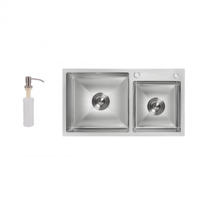 Мойка для кухни с двумя чашами интегрированная Lidz Handmade H7843 (LDH7843BRU35387) Brushed Steel 3,0/0,8 мм Мойка для кухни с двумя чашами интегрированная Lidz Handmade H7843 (LDH7843BRU35387) Brushed Steel 3,0/0,8 мм