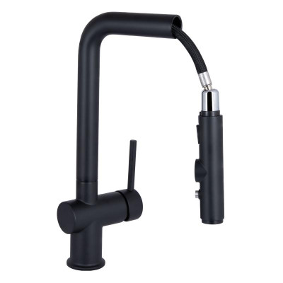 Змішувач для кухні Qtap Rozcesti з висувним виливом з підключенням для питної води QTROZ367BLM45943 Black Matt Змішувач для кухні Qtap Rozcesti з висувним виливом з підключенням для питної води QTROZ367BLM45943 Black Matt