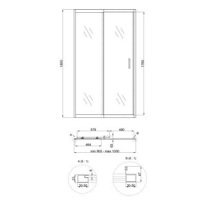 Душові двері в нішу Qtap Taurus CRM209-1.C6 90-100x200 см, скло Clear 6 мм, покриття CalcLess