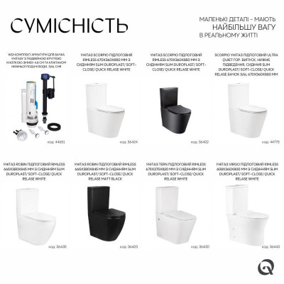 Qtap WDI комплект арматури для бачка унітазу з подвійною круглою кнопкою змиву 5,6 см та клапаном нижньої подачі води, 3/6L CHR