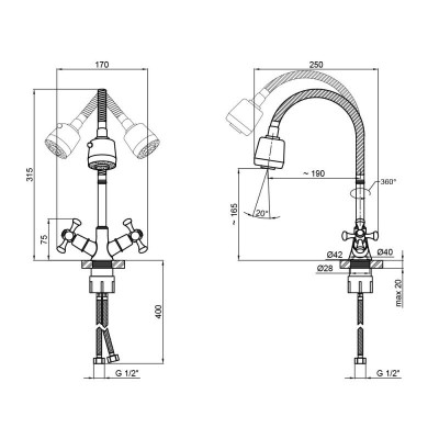 Смеситель для кухни Lidz Lamb 274F двухвентильный с гибким изливом LDLAM274FCRM35074 Chrome Смеситель для кухни Lidz Lamb 274F двухвентильный с гибким изливом LDLAM274FCRM35074 Chrome