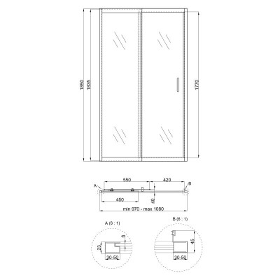 Душові двері в нішу Qtap Taurus CRM201-11.C6 97-108x200 см, скло Clear 6 мм, покриття CalcLess