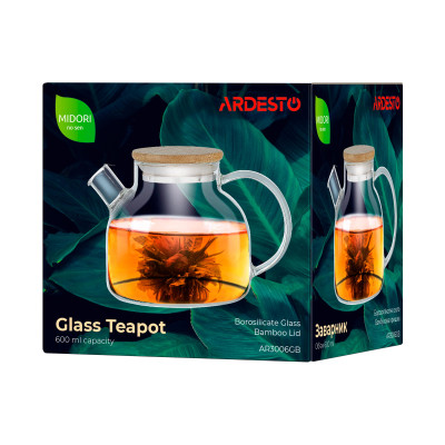ARDESTO Заварник Midori, 600 мл, боросилікатне скло, бамбук