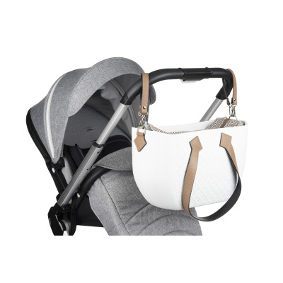Сумка Nuvita MyMia ручки шкіра, килимок, ремені для коляски, біло-коричневий