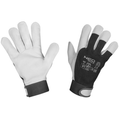 Рукавички робочі Neo Tools, козяча шкіра, фіксація зап’ястя, р.9, чорно-білий Рукавички робочі Neo Tools, козяча шкіра, фіксація зап’ястя, р.9, чорно-білий