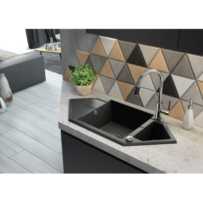 Змішувач для кухні Deante Aster, довж.виливу - 206мм, поворотний, 1+фільтр, хром-чорний