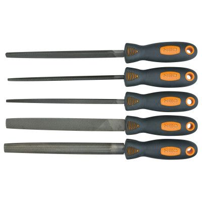 Neo Tools Напилки по металу, набір 5шт, рукоятка двокомпонентна, 200мм Neo Tools Напилки по металу, набір 5шт, рукоятка двокомпонентна, 200мм