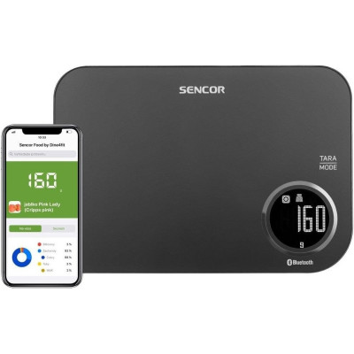 Ваги Sencor кухонні, 5кг, підключення до смартфону, AAAx2 , пластик, чорний