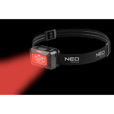 Ліхтар налобний акумуляторний Neo Tools, 1200мА·год, 250лм, 3Вт, 5 функцій освітлення, червоне світло, датчик руху, індикатор заряду Ліхтар налобний акумуляторний Neo Tools, 1200мА·год, 250лм, 3Вт, 5 функцій освітлення, червоне світло, датчик руху, індикатор заряду