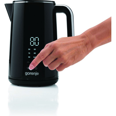 Электрочайник Gorenje 1.7л, двойные стенки, LED дисплей, Strix контроль, черный (K17DWD)