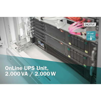 Джерело безперебійного живлення DIGITUS 2000VA/2000W, RTU2, LCD, RJ45, RS232, USB, 8xC13