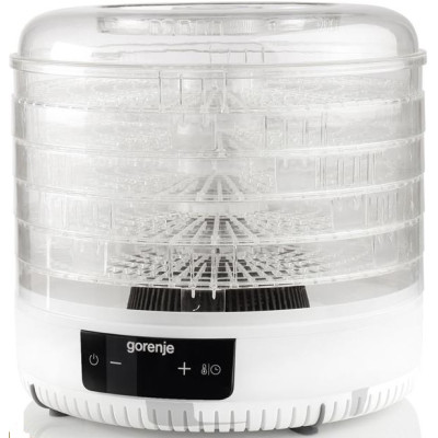 Сушарка для продуктів Gorenje 380Вт, піддонів - 5x2.8см, діаметр - 31см, макс - 70°С, алюміній, пластик, білий (FDK500GCW)