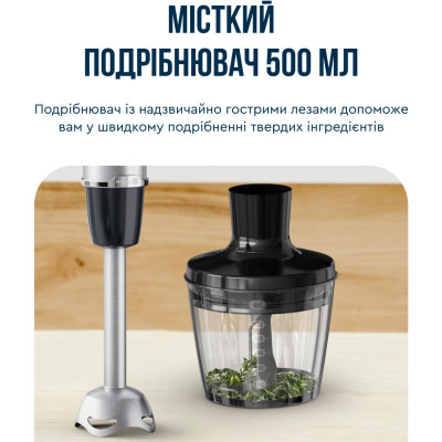Блендер Tefal заглибний Quickchef+ 1000Вт, 3в1, чаша-800мл, чопер-500мл, турборежим, сріблясто-чорний HB67E830