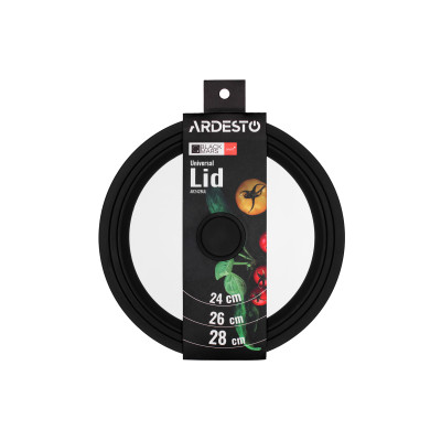 ARDESTO Кришка універсальна Black Mars Smart 24/26/28 см, скло, силікон ARDESTO Кришка універсальна Black Mars Smart 24/26/28 см, скло, силікон