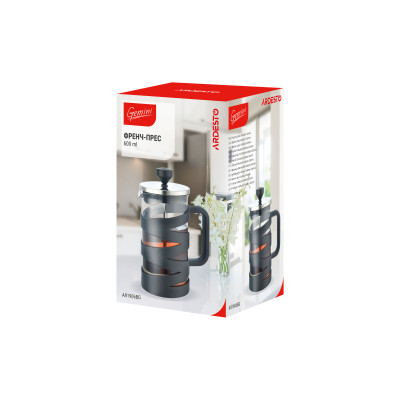 ARDESTO Френч-пресс Gemini, 600 мл, нержавеющая сталь, стекло, пластик черный, прозрачный AR1906BG ARDESTO Френч-пресс Gemini, 600 мл, нержавеющая сталь, стекло, пластик черный, прозрачный AR1906BG