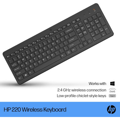 Клавіатура мембранна HP 220, 104key, WL, EN/UK, чорний