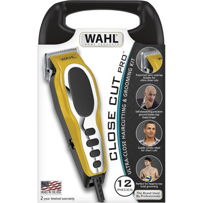 Машинка для стрижки Wahl Close Cut Pro Clipper, від мережі, вібраційний мотор, насадок-6, кейс, сталь, жовтий