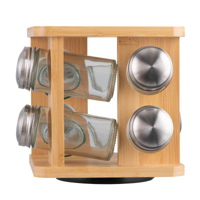Набір ємностей для спецій на підставці ARDESTO Midori, 9 предметів, 80мл, 19x19x15.5см, бамбук, нержавіюча сталь, скло, пластик