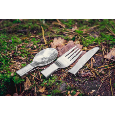 Neo Tools Набір посуду туристичного, 3в1, складні ніж,ложка,вилка, сертифікат LFGB, чохол, 0.07кг