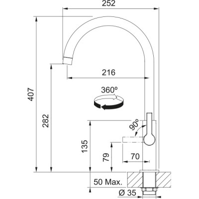 Змішувач для кухні Franke Maris Slim J, довж.виливу - 252мм, поворотний, 1важіль, чорний матовий