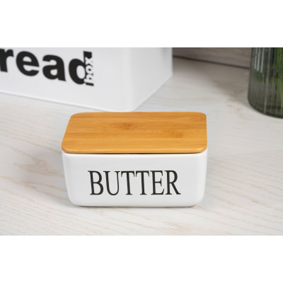 Маслянка ARDESTO Midori 16.5х10х8см, кераміка, бамбук, біла