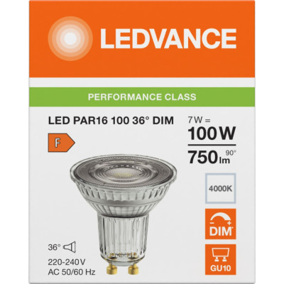 LEDVANCE Лампа GU10 7Вт 4000K 700Лм MR16 димується LEDVANCE Лампа GU10 7Вт 4000K 700Лм MR16 димується