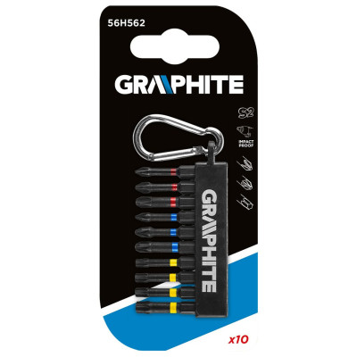 Graphite Біти ударні, набір 10шт, 50мм, PH,PZ,TX, сталь S2, карабін