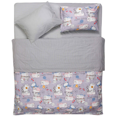 КПБ 1,5сп ARDESTO Gloria, підковдра 160х220см, простирадло 160х220см, наволочки (2) 50х70см, 100% бавовна, сатин, веселі котики, смужка