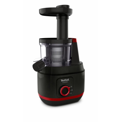 Соковитискач Tefal Juiceo шнековий 150Вт, чаша-0.8л, жмих-0.8л, насадка для цитрусових, пластик, червоно-чорний