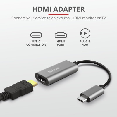 Адаптер Trust Dalyx USB-C > HDMI, 0.2м, Алюминий, черный (23774_TRUST)