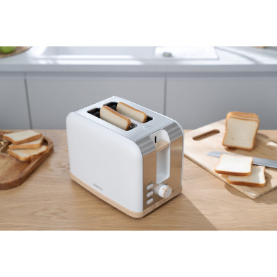 Тостер Ardesto Wood Modern, 800Вт, метал, 2 слоти, білий