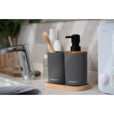 Набір для ванної кімнати ARDESTO Minimalism 360мл, 3 предмети, поліпропілен, бамбук, сірий темний