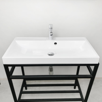 Раковина, умивальник Adamant STRENG NEW, штучний камінь, прямокут., з отвором для змішувача, з отвором для переливу, 790x410x123мм, накладний, білий