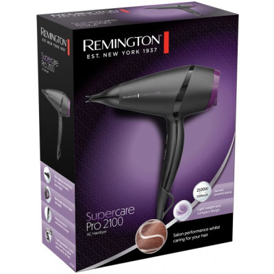 Фен Remington Supercare PRO 2100 AC motor, 2100Вт, 3 режими, іоніз-я, хол. обдув, чорний
