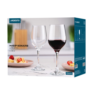 ARDESTO Набір келихів для вина Gloria 6 шт, 480 мл, скло ARDESTO Набір келихів для вина Gloria 6 шт, 480 мл, скло