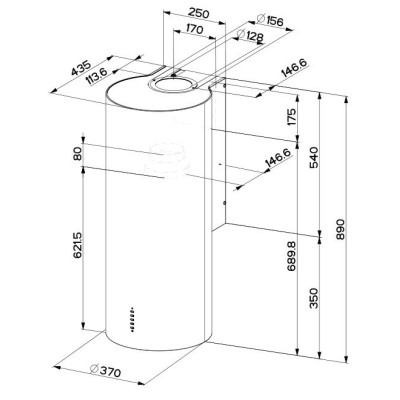 Витяжка Faber купольна, 37см, 1169м.куб/год, Cylindra Plus Wh Gloss A37, білий глянцевий
