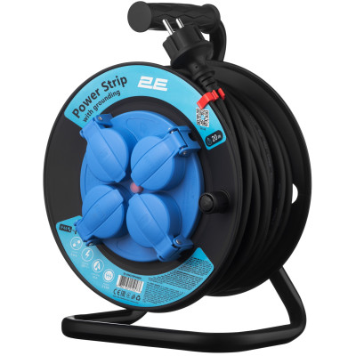 Подовжувач мережевий 2E REEL 20м, 4xТипF, 16A, чорно-синій