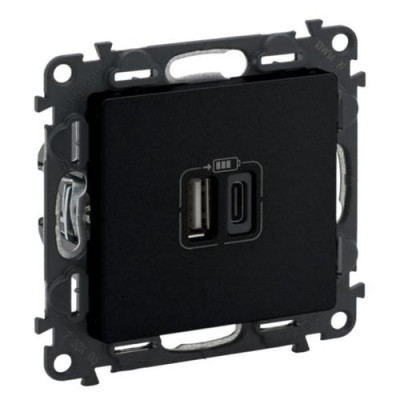 Зарядний пристрій з двома USB-роз'ємами тип А+типС Valena LIFE, 240V, 5V, 3A, матовий чорний