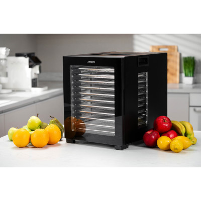 ARDESTO Сушарка для продуктів FDB-1242, 850Вт, піддонів -12x3см, макс-70°С, таймер, електр. управління, нерж., чорний