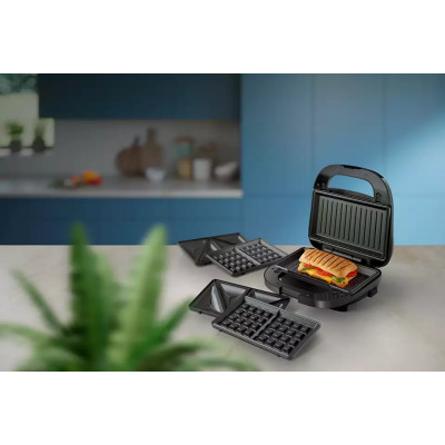 Philips Мультимейкер Series 5000 750Вт, антипригарне покриття, 3 пластини, корпус-пластик, чорно-сріблястий