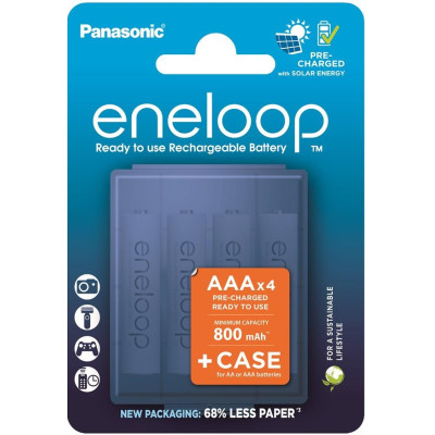 Аккумулятор Panasonic Eneloop NI-MH AAA 800 мАч, 4 шт, с кейсом для хранения