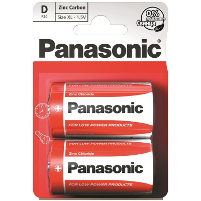 Батарейка Panasonic RED ZINC вугільно-цинкова D(R20) блістер, 2 шт.