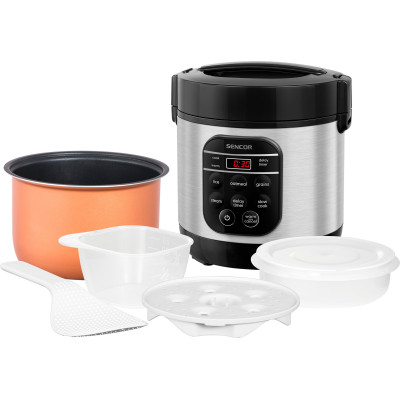 Рисоварка Sencor 350Вт, чаша-0.6л, сенсорне керування, 5 програм, нерж. сталь, пластик, сіро-чорний