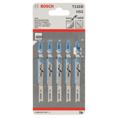 Bosch Полотно пиляльне для електролобзика по металу T 118 B, 1.9-2.3х92мм, 5шт