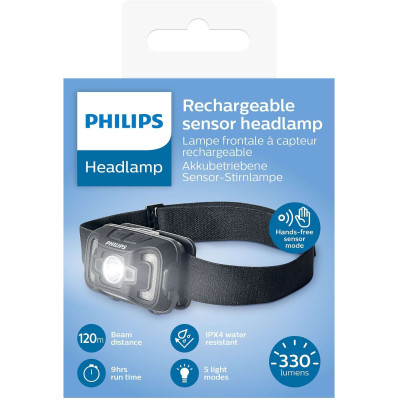 Philips Ліхтар налобний SFL2000RH, IPX4, 5 режимів роботи, 330 люмен, 120 метрів, передзаряджаємий