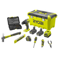 Ryobi Шуруповерт-дрель R18PD3-220TAH с набором ручного инструмента и оснащением 5133005506